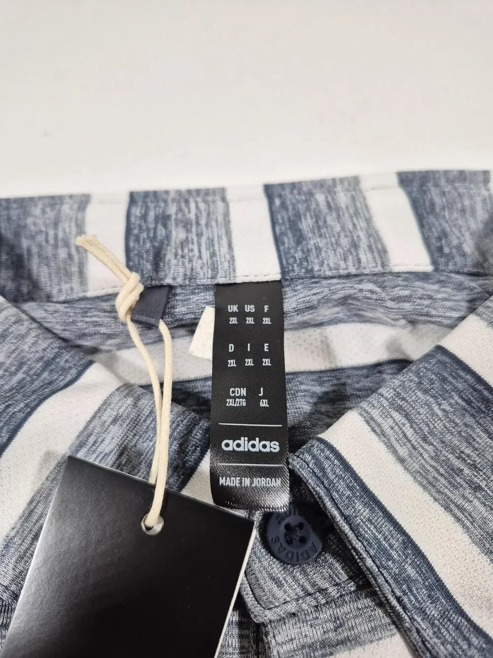 Adidas Polo Shirt Mens 2XL Blue Striped Golf Performance Jersey HS7580